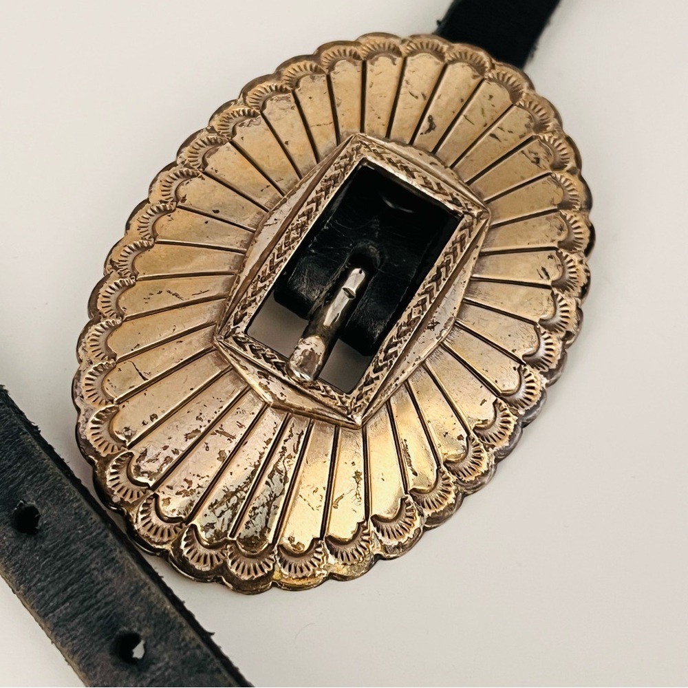 Southwest Slide Black Silver Concho 2"H x 3"W Belt Adjustable Leather S 30" - Picture 6 of 14